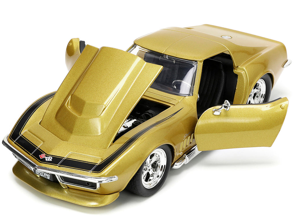1969 Chevrolet Corvette Stingray ZL-1 Gold Metallic with Black Stripe 'Bigtime Muscle' Series 1/24 Diecast Model Car by Jada