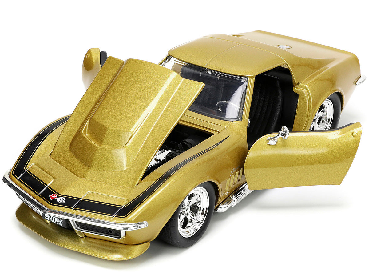 1969 Chevrolet Corvette Stingray ZL-1 Gold Metallic with Black Stripe 'Bigtime Muscle' Series 1/24 Diecast Model Car by Jada