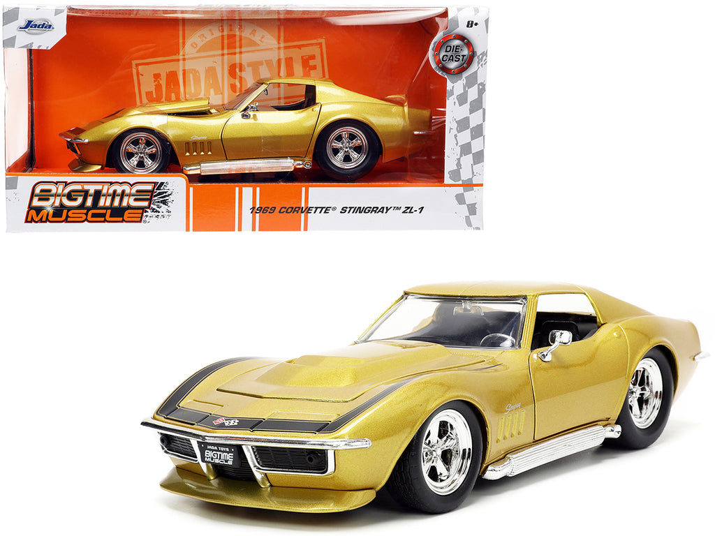 1969 Chevrolet Corvette Stingray ZL-1 Gold Metallic with Black Stripe 'Bigtime Muscle' Series 1/24 Diecast Model Car by Jada