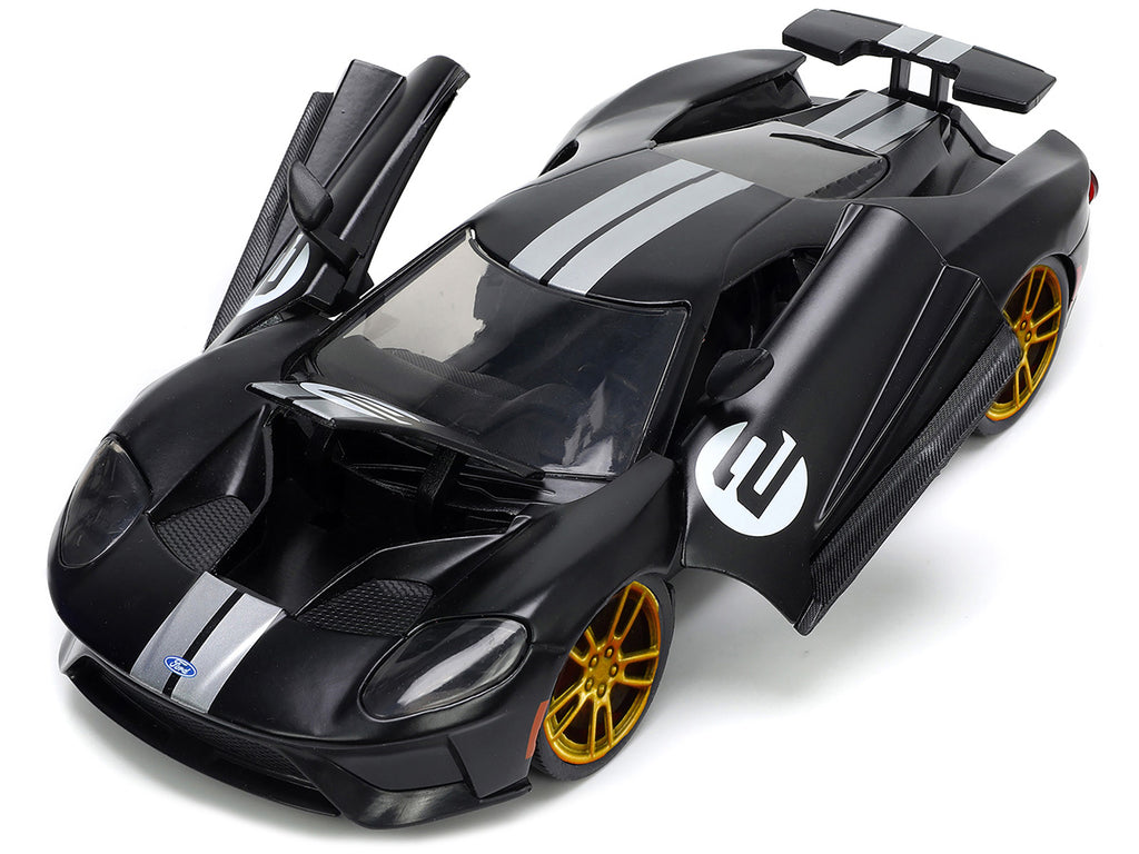 2017 Ford GT #2 Matt Black with Silver Stripes and Gold Wheels 'Bigtime Muscle' Series 1/24 Diecast Model Car by Jada