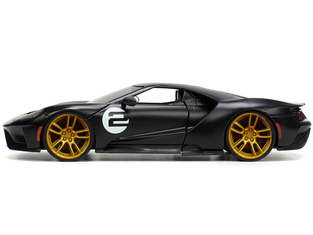 2017 Ford GT #2 Matt Black with Silver Stripes and Gold Wheels 'Bigtime Muscle' Series 1/24 Diecast Model Car by Jada