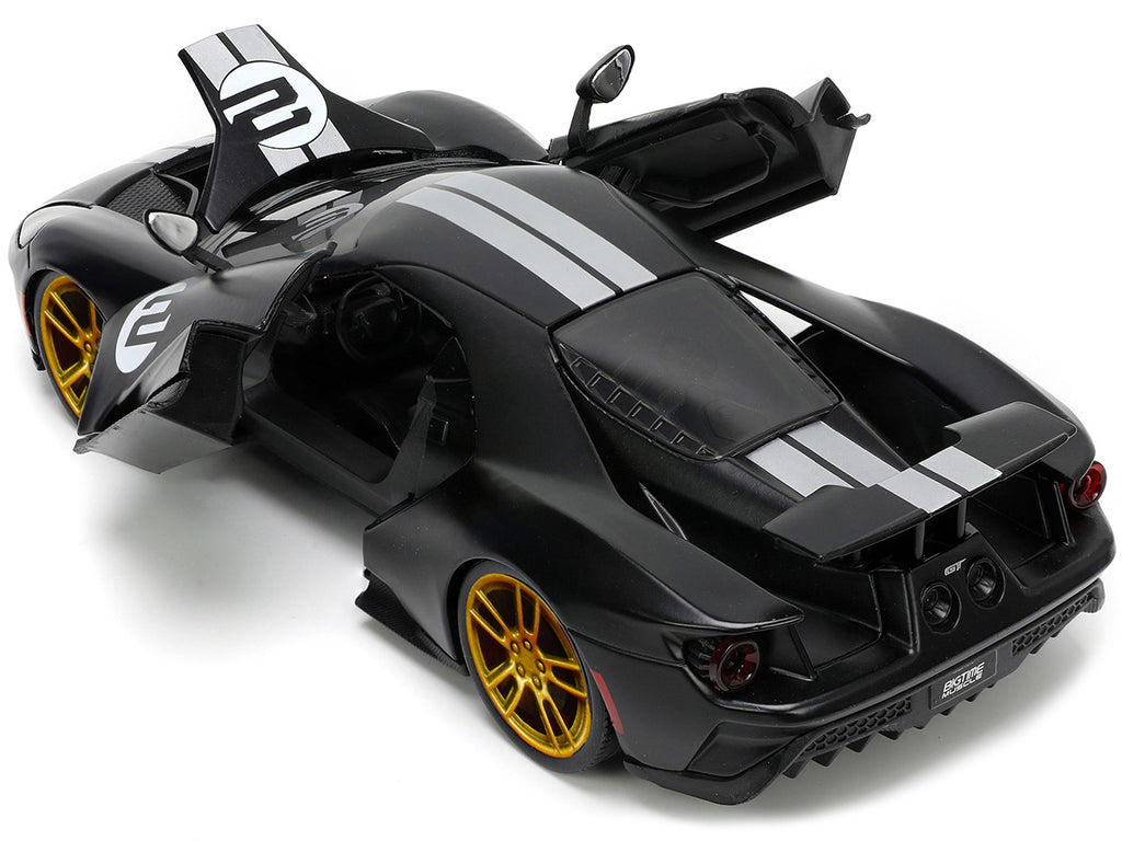 2017 Ford GT #2 Matt Black with Silver Stripes and Gold Wheels 'Bigtime Muscle' Series 1/24 Diecast Model Car by Jada