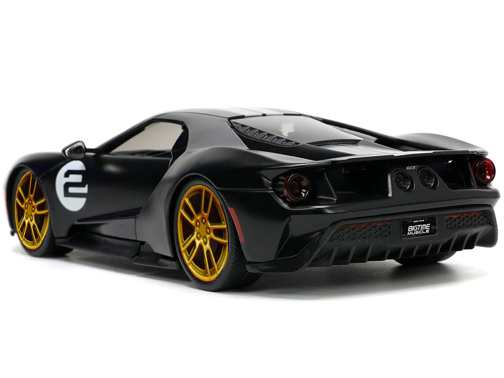 2017 Ford GT #2 Matt Black with Silver Stripes and Gold Wheels 'Bigtime Muscle' Series 1/24 Diecast Model Car by Jada