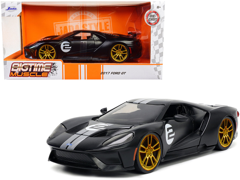 2017 Ford GT #2 Matt Black with Silver Stripes and Gold Wheels 'Bigtime Muscle' Series 1/24 Diecast Model Car by Jada