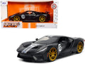 2017 Ford GT #2 Matt Black with Silver Stripes and Gold Wheels 'Bigtime Muscle' Series 1/24 Diecast Model Car by Jada