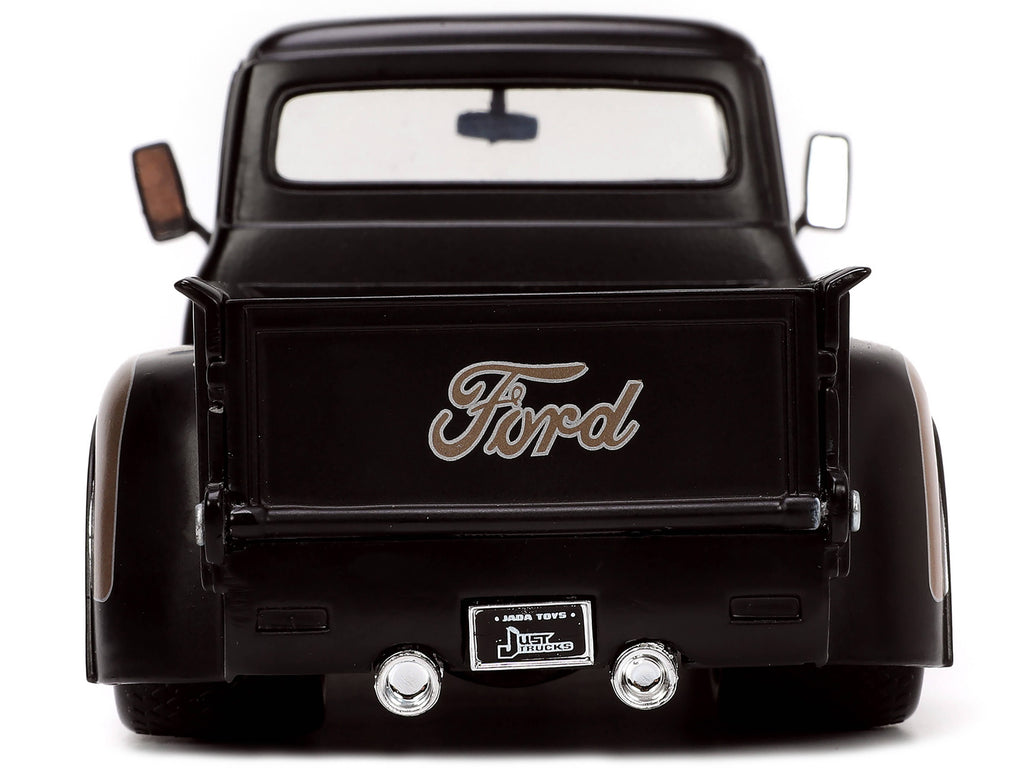 1956 Ford F-100 Pickup Truck Matt Black and Champagne with Flames with Extra Wheels 'Just Trucks' Series 1/24 Diecast Model Car by Jada