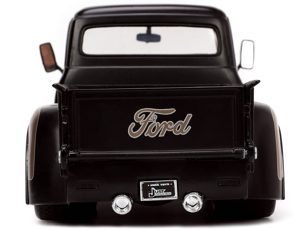 1956 Ford F-100 Pickup Truck Matt Black and Champagne with Flames with Extra Wheels 'Just Trucks' Series 1/24 Diecast Model Car by Jada
