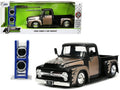 1956 Ford F-100 Pickup Truck Matt Black and Champagne with Flames with Extra Wheels 'Just Trucks' Series 1/24 Diecast Model Car by Jada