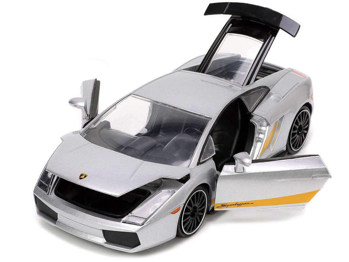 Lamborghini Gallardo Superleggera Silver Metallic with Yellow Stripes 'Hyper-Spec' Series 1/24 Diecast Model Car by Jada