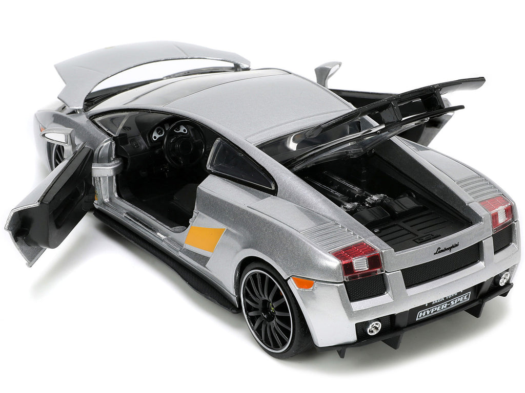 Lamborghini Gallardo Superleggera Silver Metallic with Yellow Stripes 'Hyper-Spec' Series 1/24 Diecast Model Car by Jada