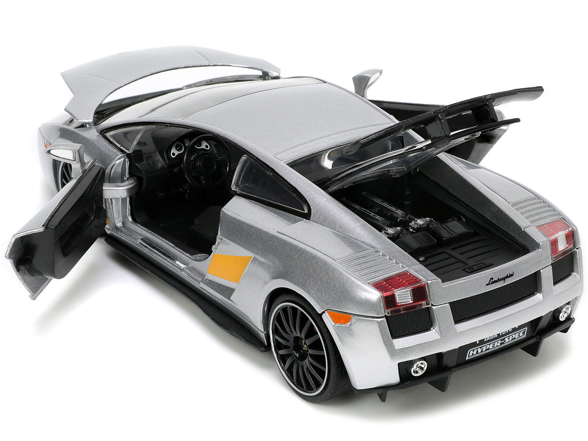 Lamborghini Gallardo Superleggera Silver Metallic with Yellow Stripes 'Hyper-Spec' Series 1/24 Diecast Model Car by Jada