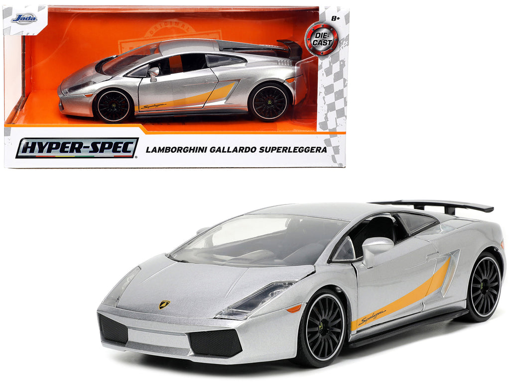 Lamborghini Gallardo Superleggera Silver Metallic with Yellow Stripes 'Hyper-Spec' Series 1/24 Diecast Model Car by Jada