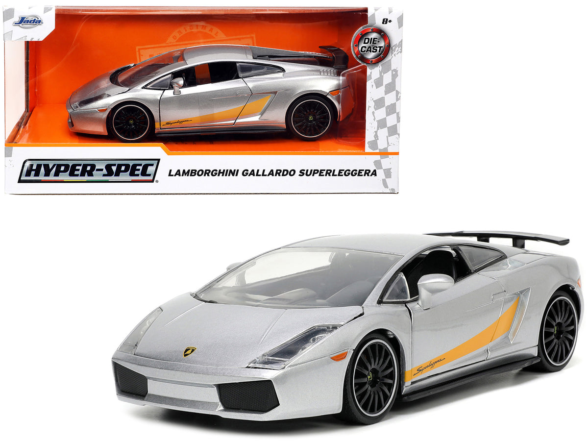 Lamborghini Gallardo Superleggera Silver Metallic with Yellow Stripes 'Hyper-Spec' Series 1/24 Diecast Model Car by Jada