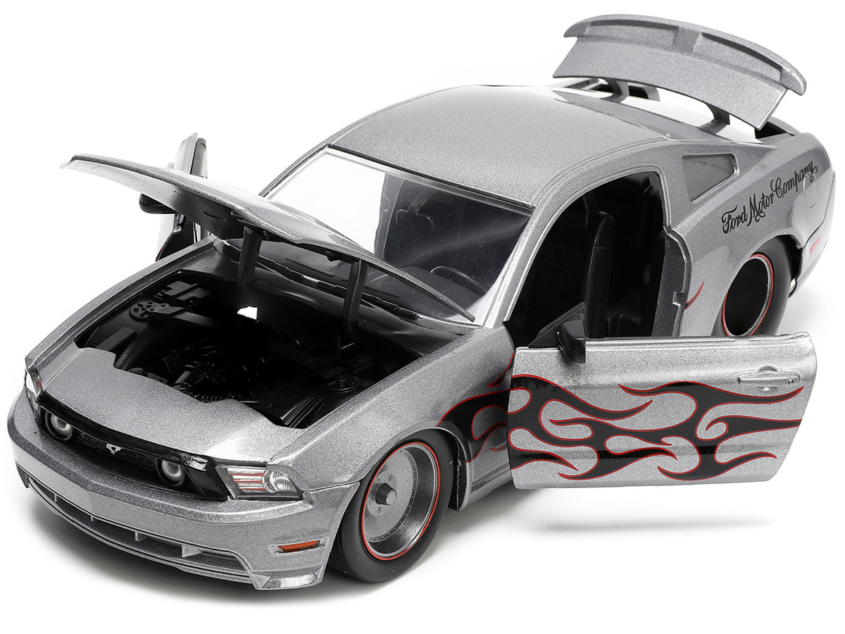 2010 Ford Mustang GT Gray Metallic with Flames 'Ford Motor Company' 'Bigtime Muscle' Series 1/24 Diecast Model Car by Jada