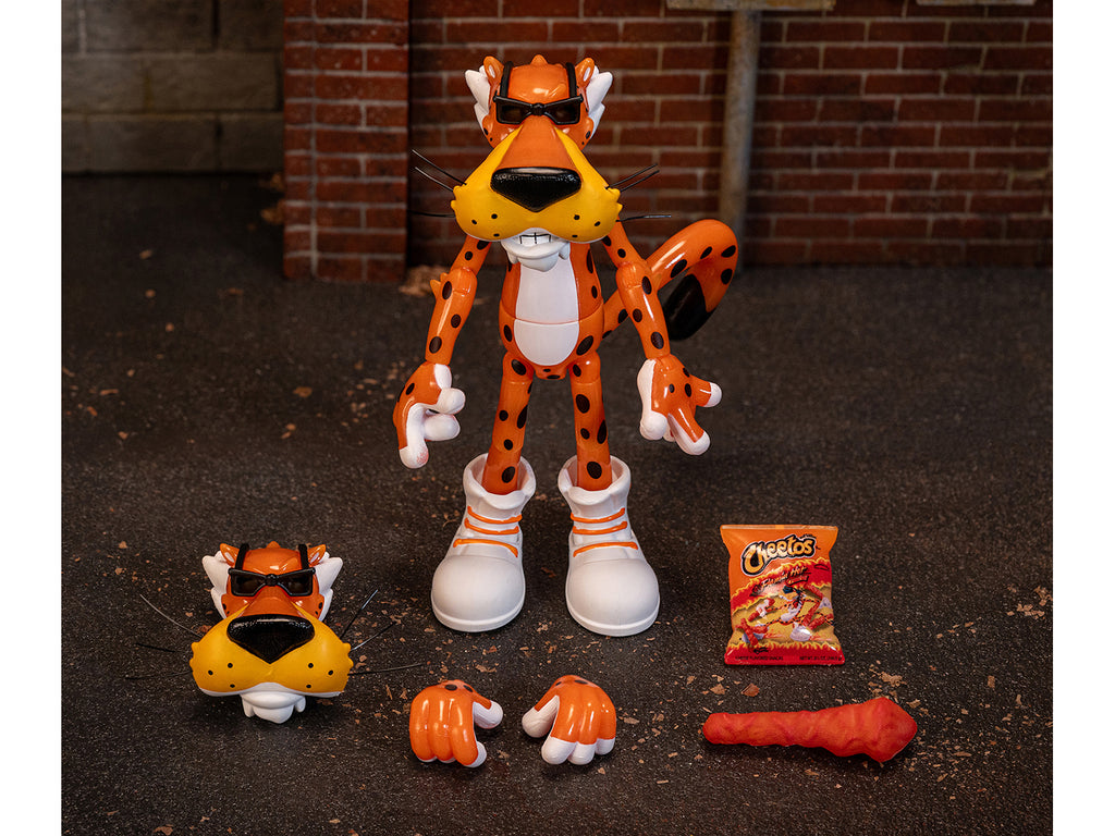 Chester Cheetah 5.5' Glow-in-the-Dark Figure with Accessories and Alternate Head and Hands 'Flamin' Hot Cheetos Crunchy' Model by Jada