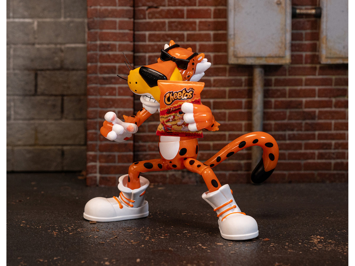 Chester Cheetah 5.5' Glow-in-the-Dark Figure with Accessories and Alternate Head and Hands 'Flamin' Hot Cheetos Crunchy' Model by Jada