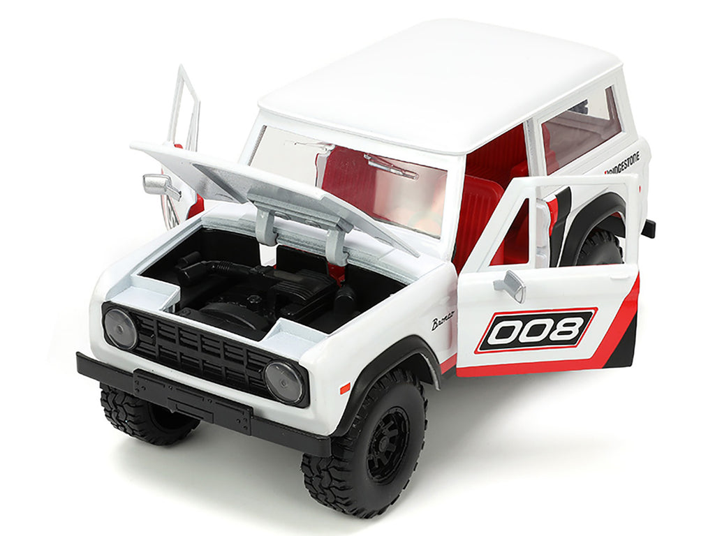 1973 Ford Bronco #008 White with Red and Black Stripes and Red Interior with Extra Wheels 'Just Trucks' Series 1/24 Diecast Model Car by Jada