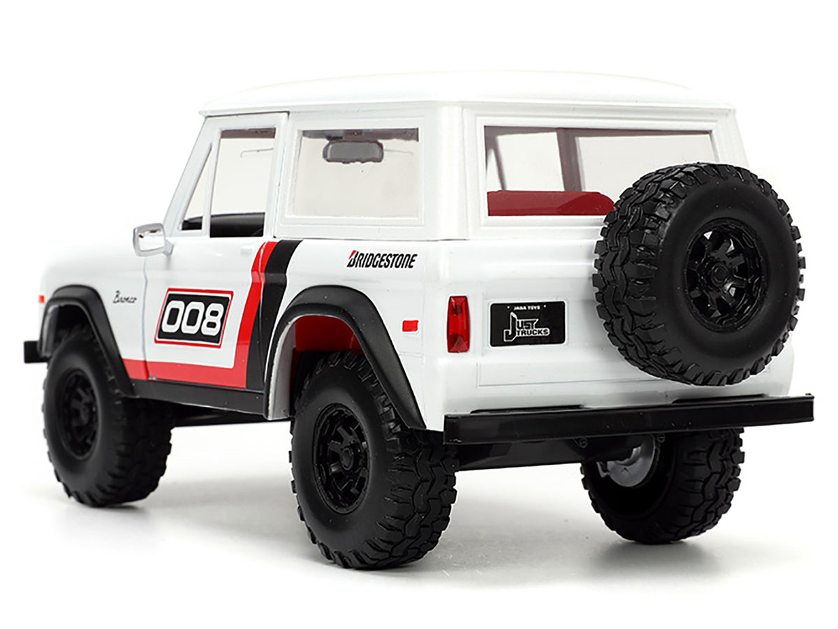 1973 Ford Bronco #008 White with Red and Black Stripes and Red Interior with Extra Wheels 'Just Trucks' Series 1/24 Diecast Model Car by Jada