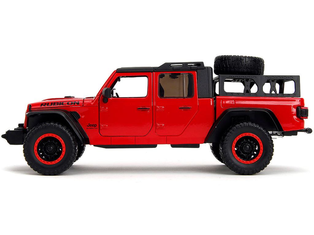 2020 Jeep Gladiator Rubicon Pickup Truck Red with Black Top and Extra Wheels 'Just Trucks' Series 1/24 Diecast Model Car by Jada