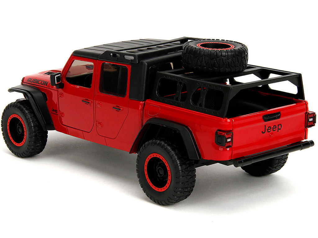 2020 Jeep Gladiator Rubicon Pickup Truck Red with Black Top and Extra Wheels 'Just Trucks' Series 1/24 Diecast Model Car by Jada