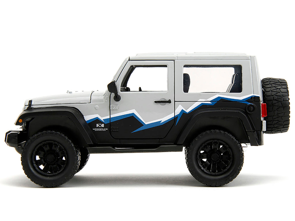 2007 Jeep Wrangler Gray and Black with Blue and White Stripes with Extra Wheels 'Just Trucks' Series 1/24 Diecast Model Car by Jada
