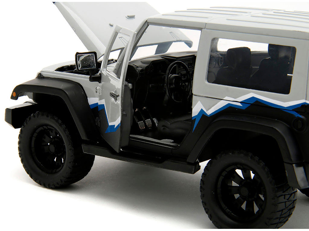 2007 Jeep Wrangler Gray and Black with Blue and White Stripes with Extra Wheels 'Just Trucks' Series 1/24 Diecast Model Car by Jada
