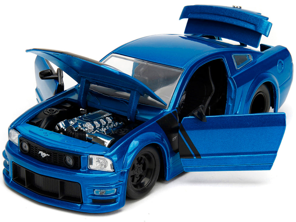 2006 Ford Mustang GT Blue Metallic with Matt Black Hood and Stripes 'Bigtime Muscle' Series 1/24 Diecast Model Car by Jada