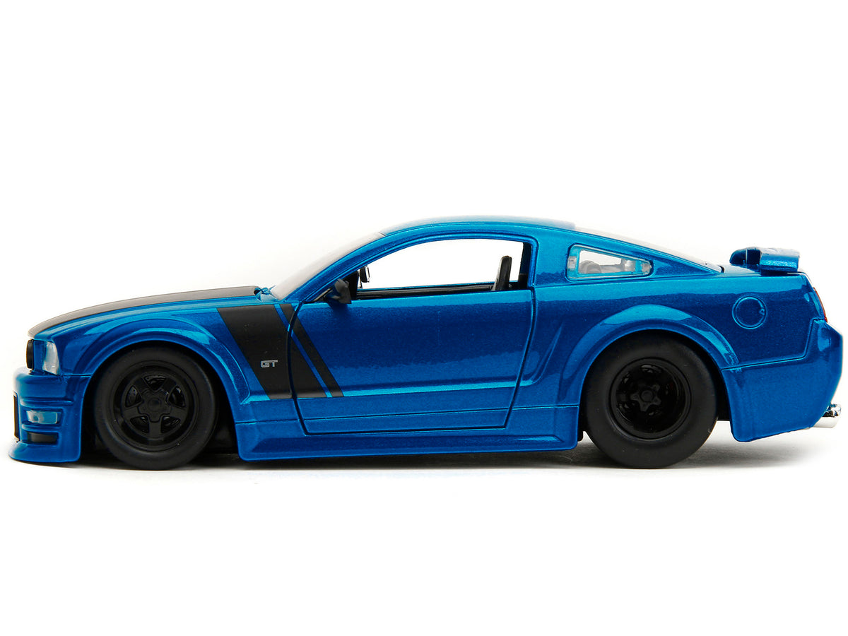 2006 Ford Mustang GT Blue Metallic with Matt Black Hood and Stripes 'Bigtime Muscle' Series 1/24 Diecast Model Car by Jada