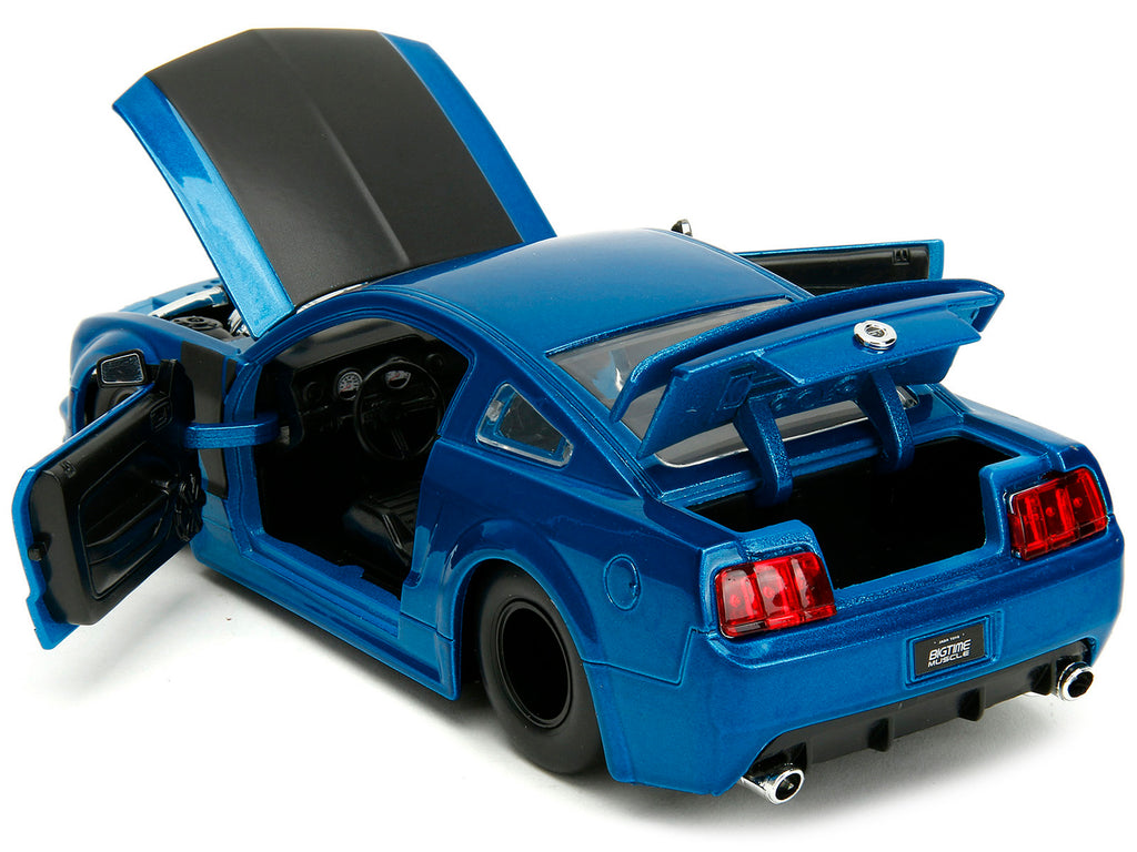 2006 Ford Mustang GT Blue Metallic with Matt Black Hood and Stripes 'Bigtime Muscle' Series 1/24 Diecast Model Car by Jada
