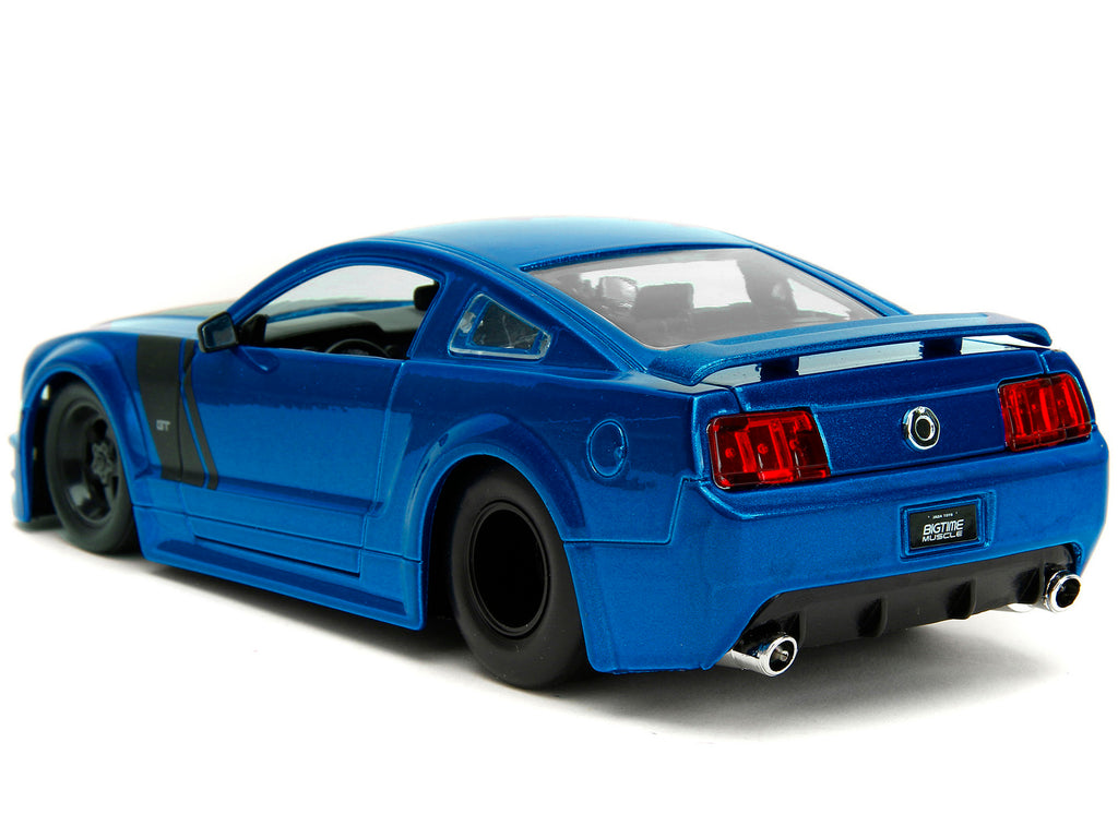 2006 Ford Mustang GT Blue Metallic with Matt Black Hood and Stripes 'Bigtime Muscle' Series 1/24 Diecast Model Car by Jada