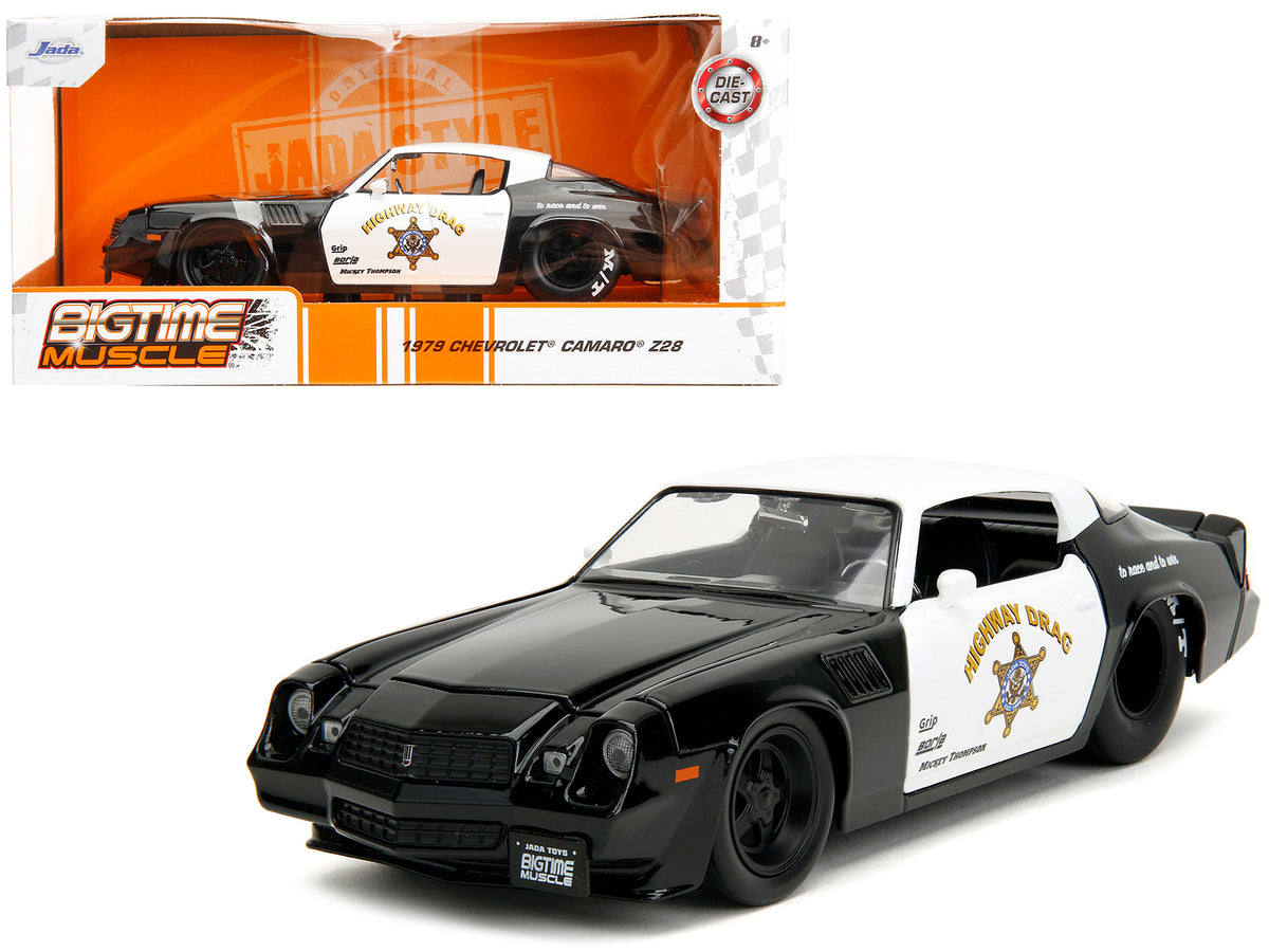 1979 Chevrolet Camaro Z28 Police Black and White 'Highway Drag' 'Bigtime Muscle' Series 1/24 Diecast Model Car by Jada