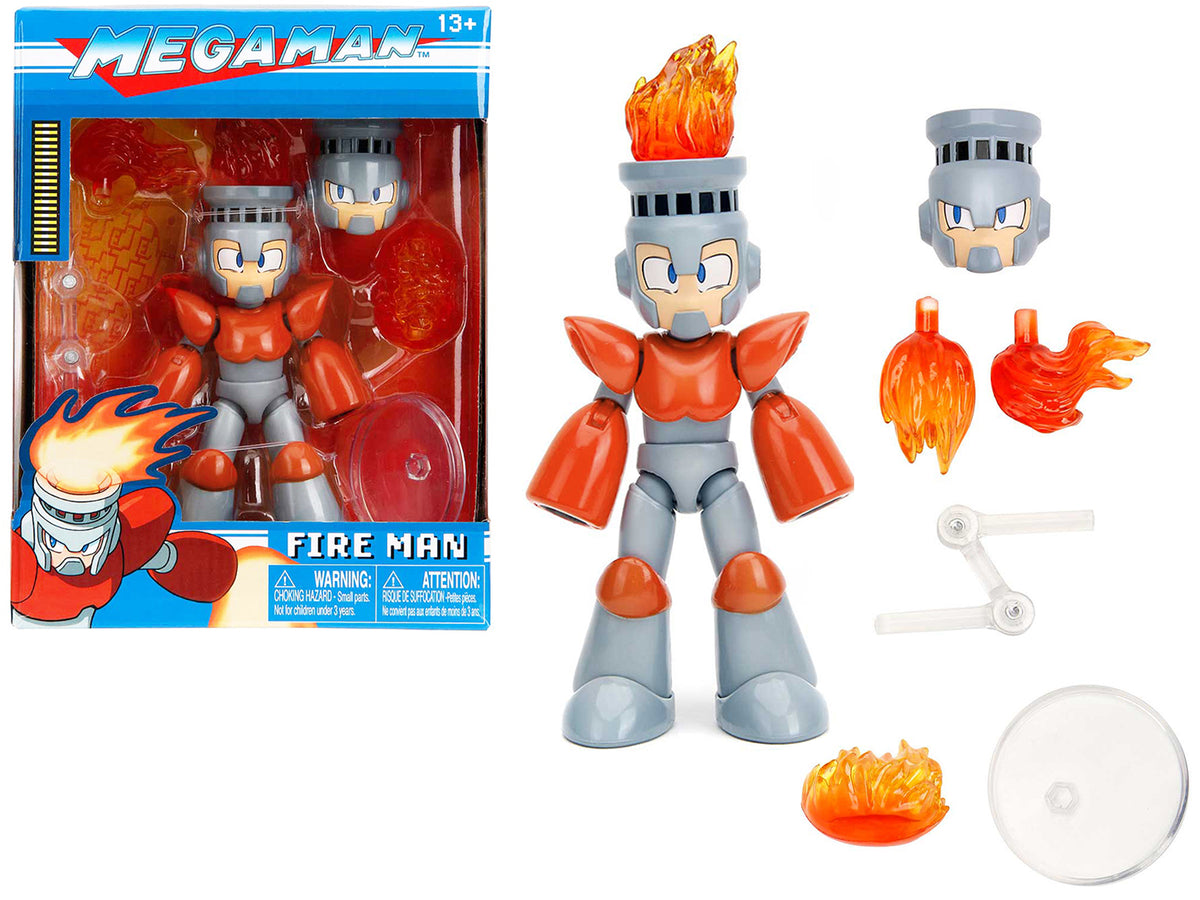 Fire Man 5.5' Moveable Figure with Accessories and Alternate Head and Hands 'Mega Man' (1987) Video Game model by Jada