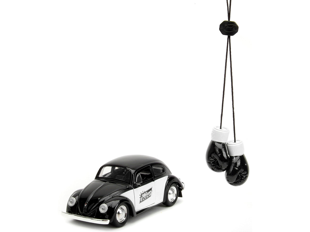 1959 Volkswagen Beetle 'Punch Buggy' Black and White and Boxing Gloves Accessory 'Punch Buggy' Series 1/32 Diecast Model Car by Jada