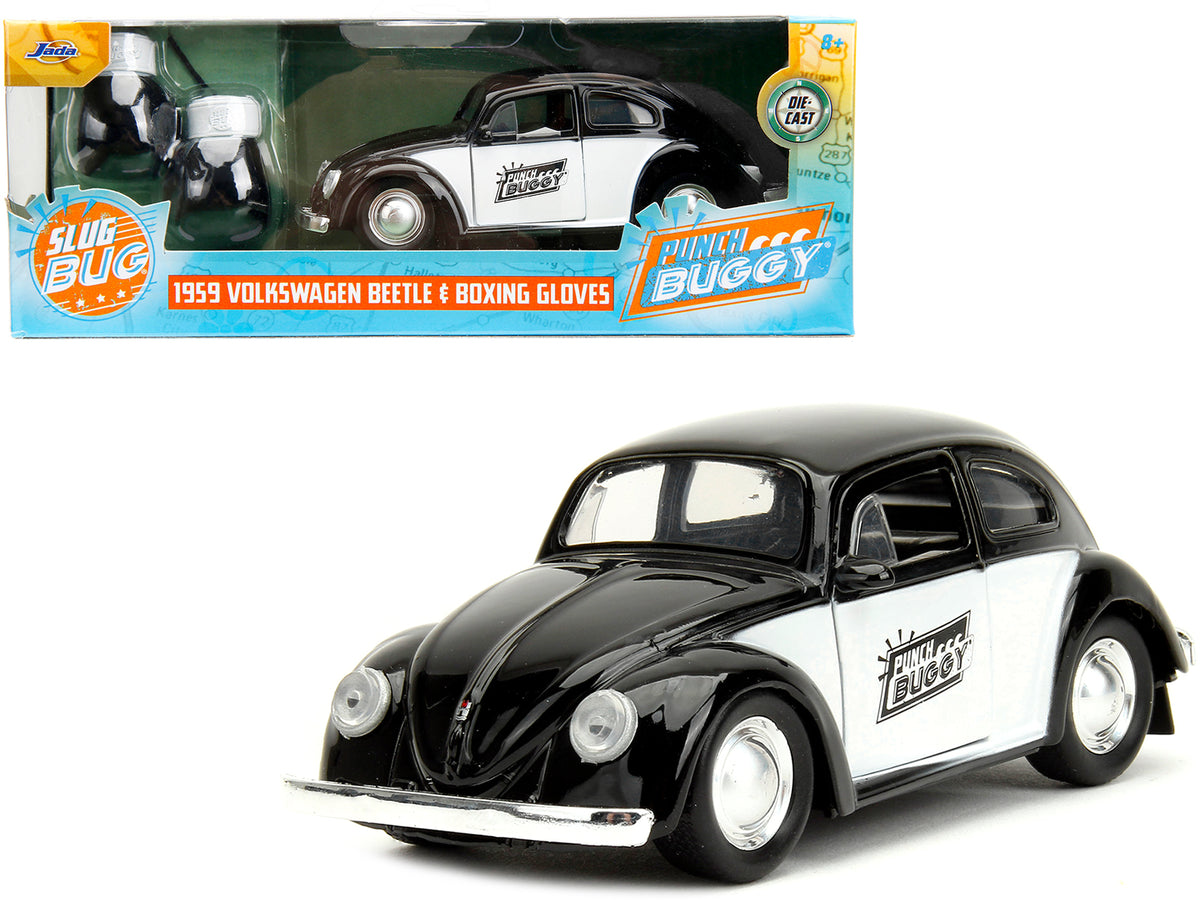 1959 Volkswagen Beetle 'Punch Buggy' Black and White and Boxing Gloves Accessory 'Punch Buggy' Series 1/32 Diecast Model Car by Jada