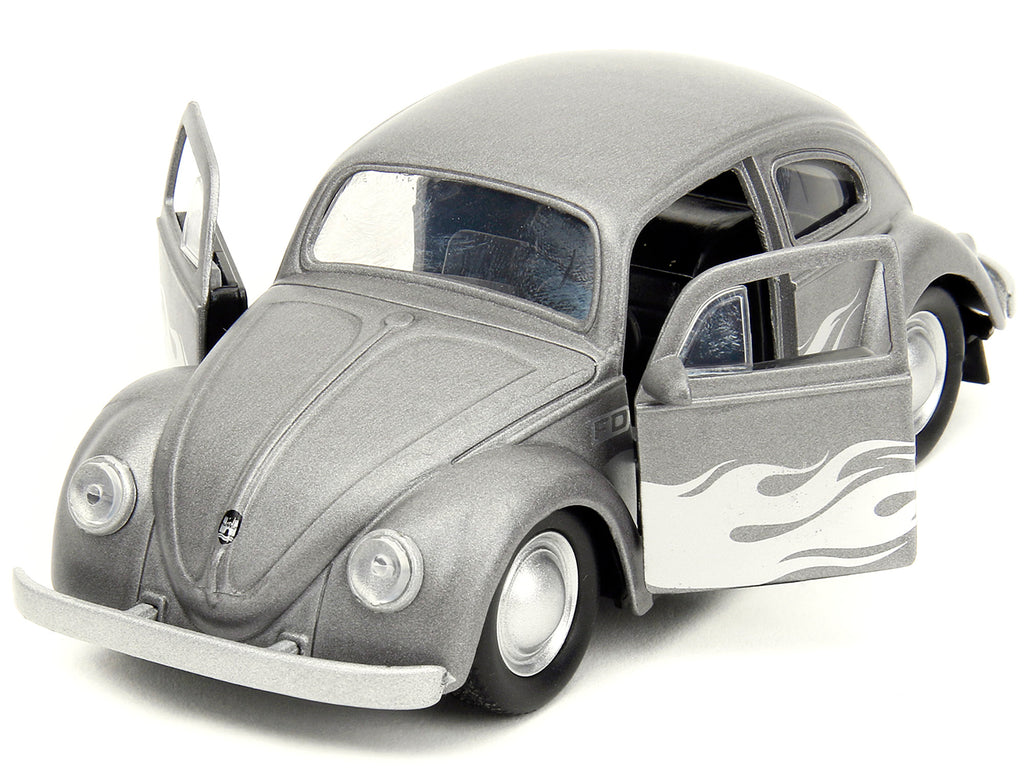 1959 Volkswagen Beetle Gray Metallic with Silver Flames and Boxing Gloves Accessory 'Punch Buggy' Series 1/32 Diecast Model Car by Jada