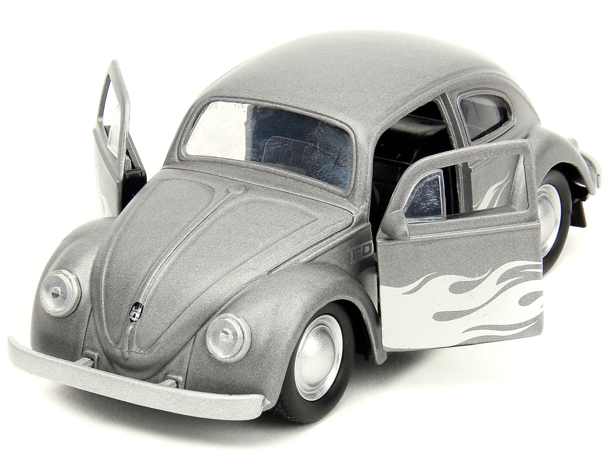 1959 Volkswagen Beetle Gray Metallic with Silver Flames and Boxing Gloves Accessory 'Punch Buggy' Series 1/32 Diecast Model Car by Jada