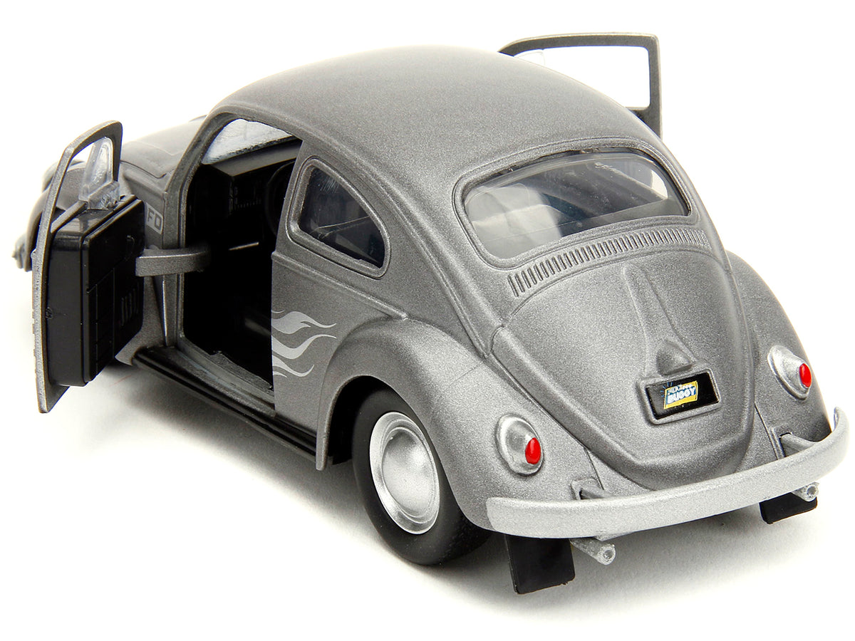 1959 Volkswagen Beetle Gray Metallic with Silver Flames and Boxing Gloves Accessory 'Punch Buggy' Series 1/32 Diecast Model Car by Jada