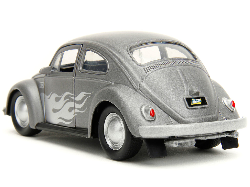 1959 Volkswagen Beetle Gray Metallic with Silver Flames and Boxing Gloves Accessory 'Punch Buggy' Series 1/32 Diecast Model Car by Jada