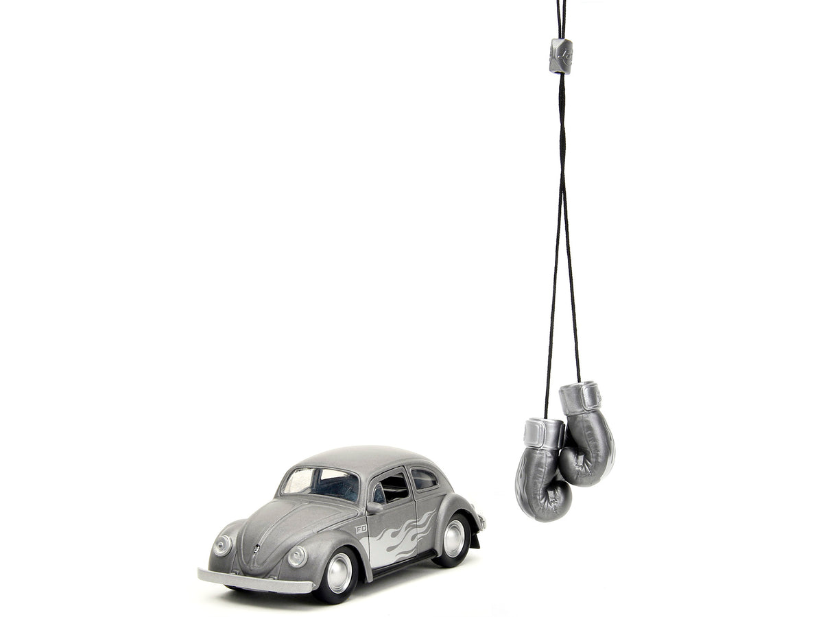 1959 Volkswagen Beetle Gray Metallic with Silver Flames and Boxing Gloves Accessory 'Punch Buggy' Series 1/32 Diecast Model Car by Jada
