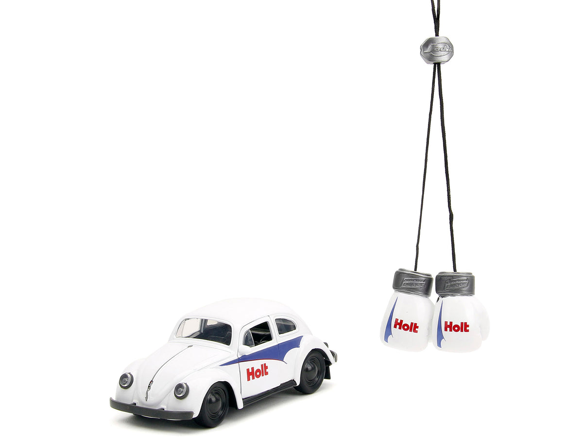 1959 Volkswagen Beetle 'Holt' White with Blue Graphics and Boxing Gloves Accessory 'Punch Buggy' Series 1/32 Diecast Model Car by Jada