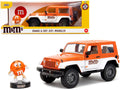 2007 Jeep Wrangler Orange Metallic and White and Orange M&M Diecast Figure 'M&M's' 'Hollywood Rides' Series 1/24 Diecast Model Car by Jada