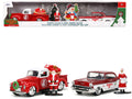 1941 Ford Pickup Truck Red and White 'Santa's Workshop' and 1957 Chevrolet Bel Air Red Metallic and White 'Express 25' with Mr. and Mrs. Santa Claus Diecast Figures 'Holiday Rides' Series 1/32 Diecast Model Cars by Jada
