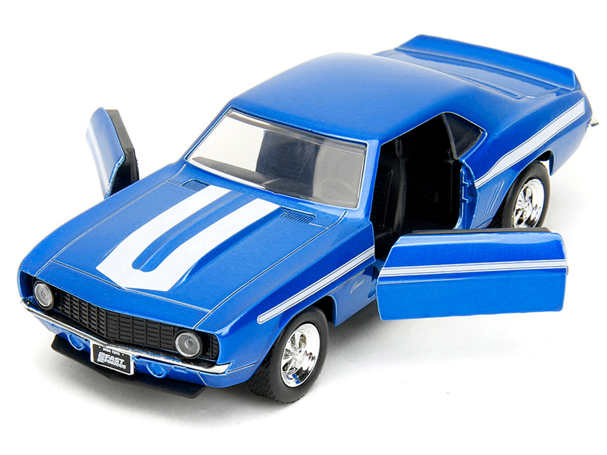 1969 Chevrolet Camaro Blue Metallic with White Stripes '2 Fast 2 Furious' (2003) Movie 'Fast & Furious' Series 1/32 Diecast Model Car by Jada