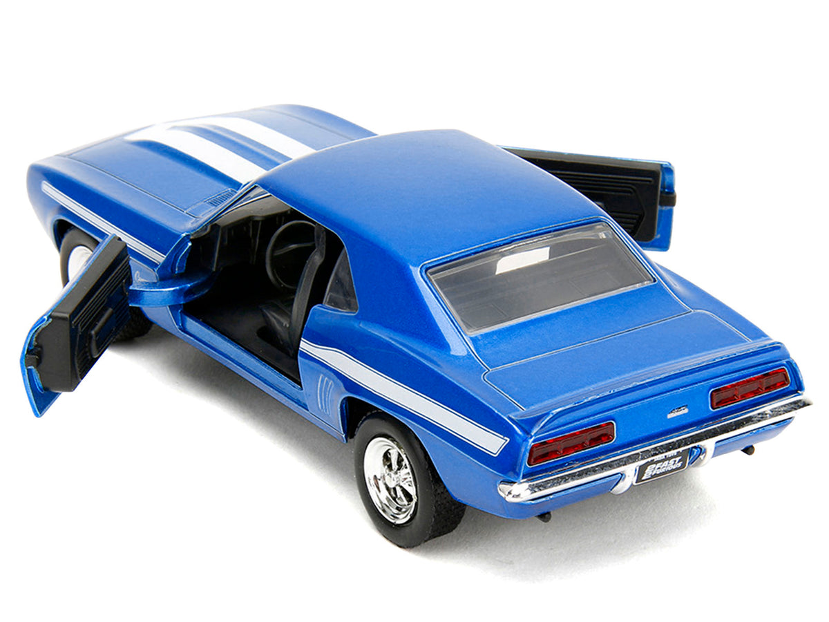 1969 Chevrolet Camaro Blue Metallic with White Stripes '2 Fast 2 Furious' (2003) Movie 'Fast & Furious' Series 1/32 Diecast Model Car by Jada