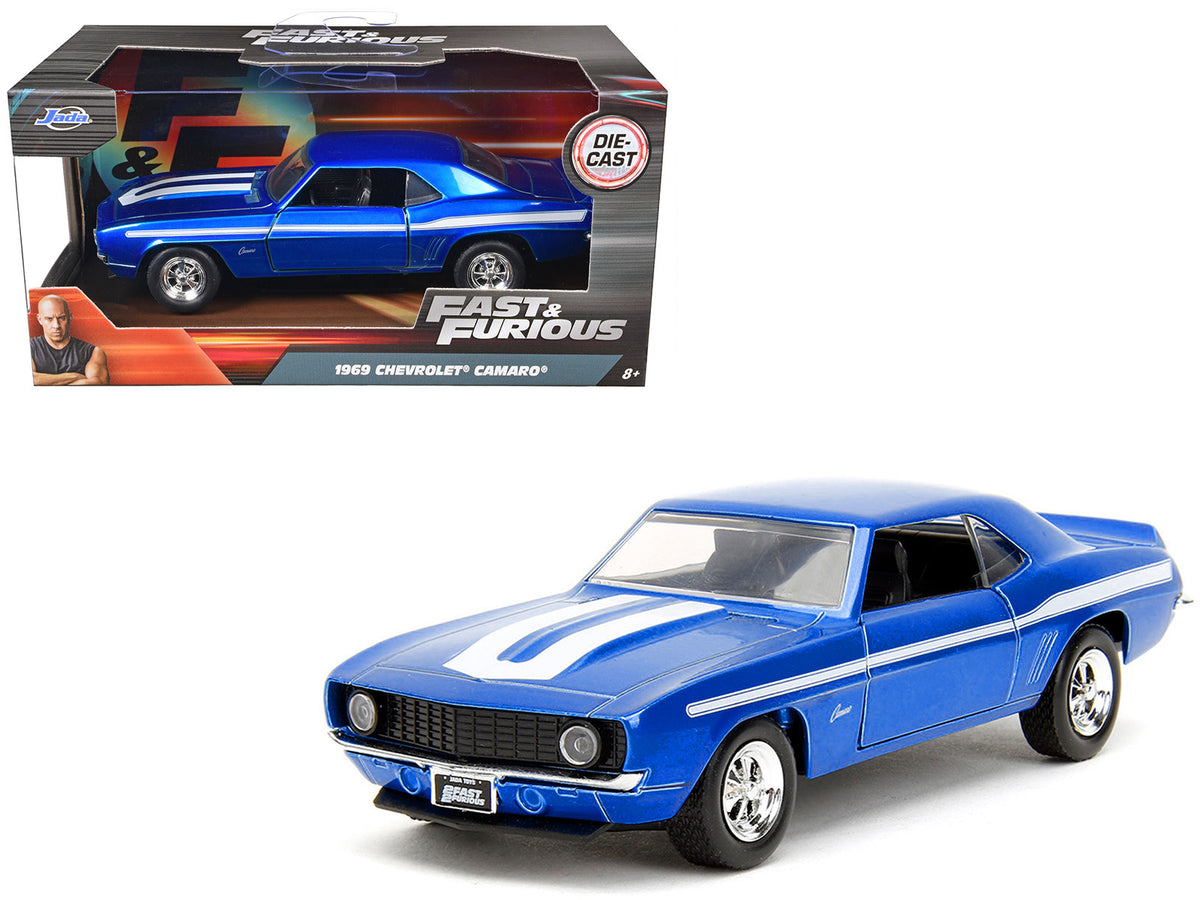 1969 Chevrolet Camaro Blue Metallic with White Stripes '2 Fast 2 Furious' (2003) Movie 'Fast & Furious' Series 1/32 Diecast Model Car by Jada