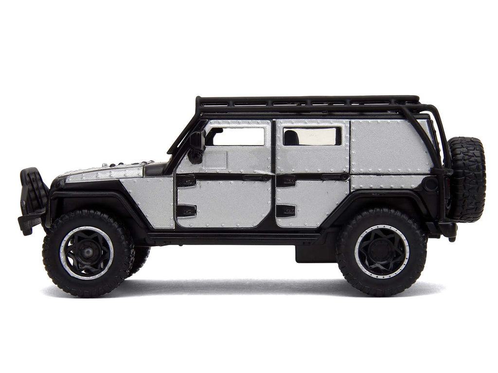 Tej's Jeep Wrangler Custom Silver Metallic with Black Top and Roof Rack 'Furious 7' (2015) Movie '25 Years of Fast & Furious' Series 1/32 Diecast Model Car by Jada