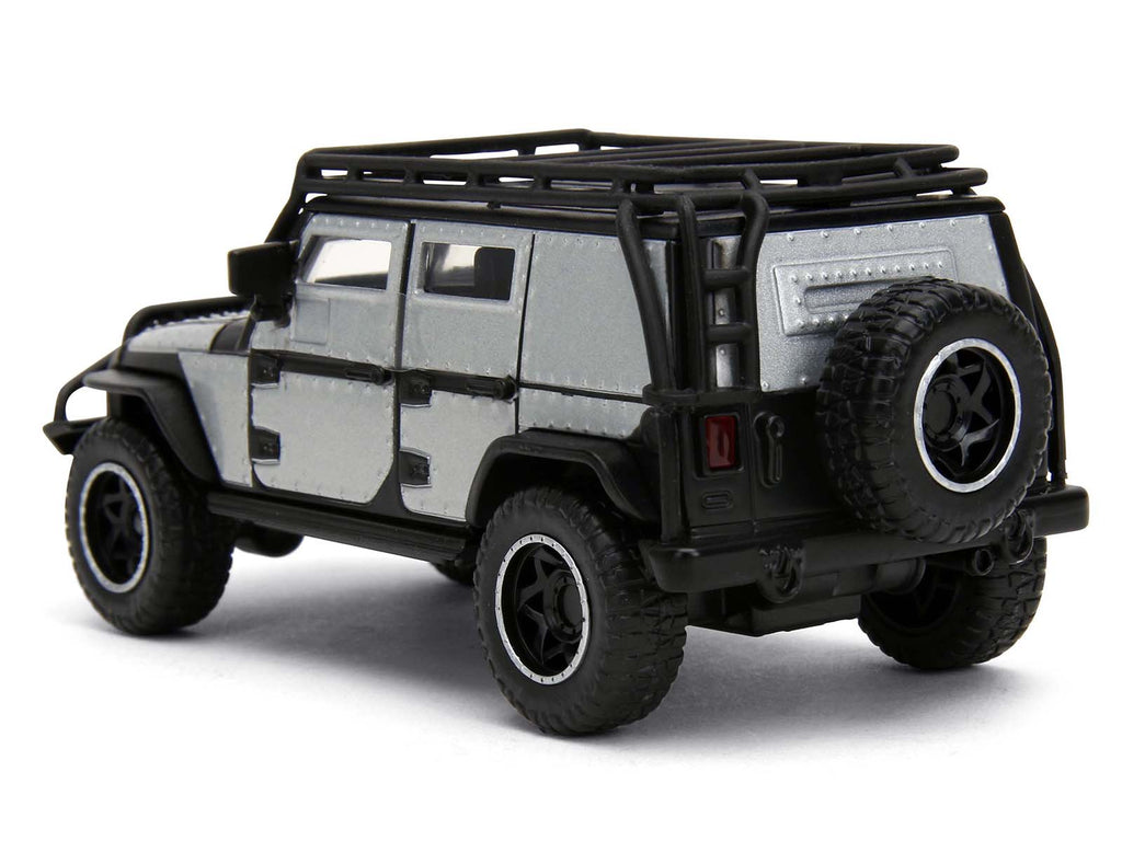 Tej's Jeep Wrangler Custom Silver Metallic with Black Top and Roof Rack 'Furious 7' (2015) Movie '25 Years of Fast & Furious' Series 1/32 Diecast Model Car by Jada