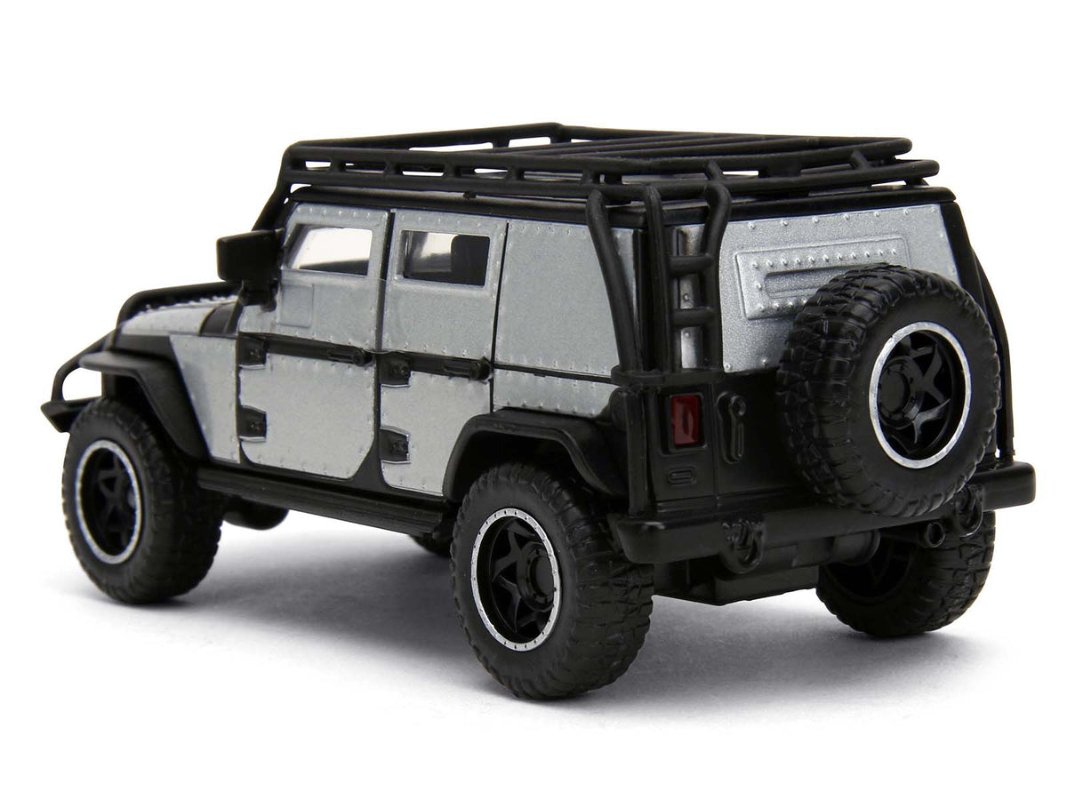 Tej's Jeep Wrangler Custom Silver Metallic with Black Top and Roof Rack 'Furious 7' (2015) Movie '25 Years of Fast & Furious' Series 1/32 Diecast Model Car by Jada
