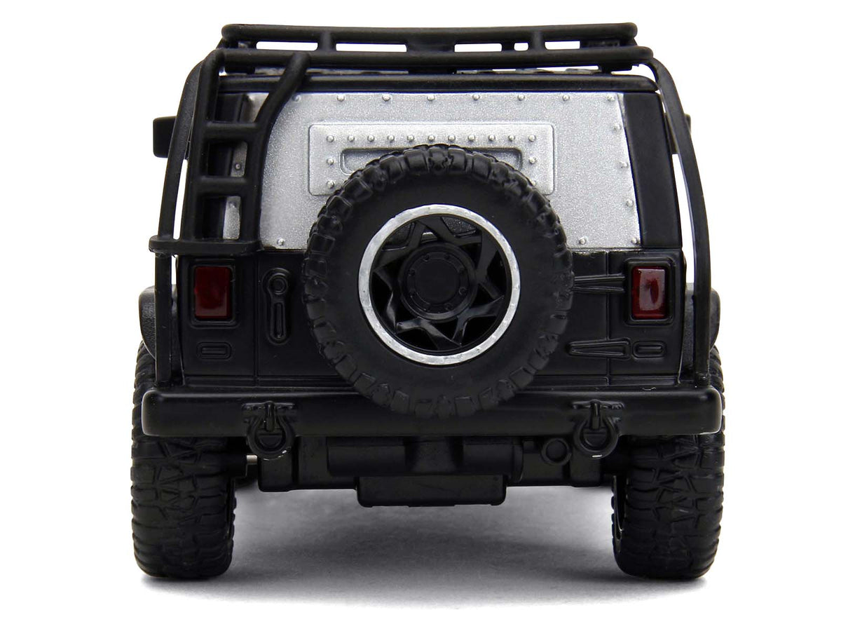 Tej's Jeep Wrangler Custom Silver Metallic with Black Top and Roof Rack 'Furious 7' (2015) Movie '25 Years of Fast & Furious' Series 1/32 Diecast Model Car by Jada