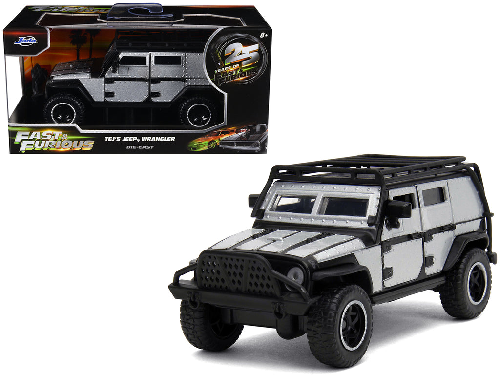 Tej's Jeep Wrangler Custom Silver Metallic with Black Top and Roof Rack 'Furious 7' (2015) Movie '25 Years of Fast & Furious' Series 1/32 Diecast Model Car by Jada